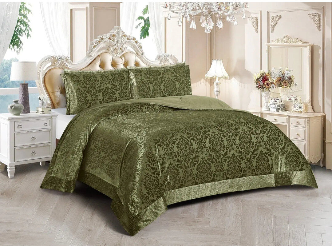 Stylish Home Polyester Floral Bedspread with Pillow Shams Included Green Double Bedspread + 3 Standard Shams