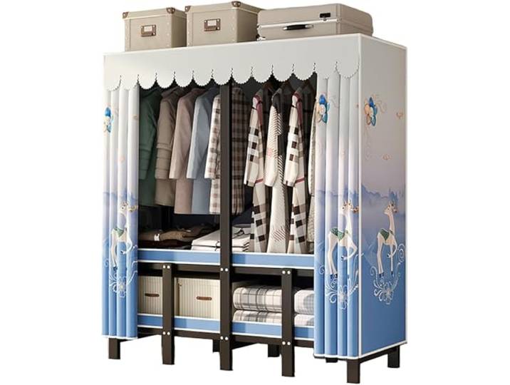 MmcdylyhEU Robuster tragbarer Kleiderschrank mit Abdeckung, Faltbarer Kleiderständer for stehende Kleidung im Schlafzimmer, Organizer(A,151cm/59.4inch)
