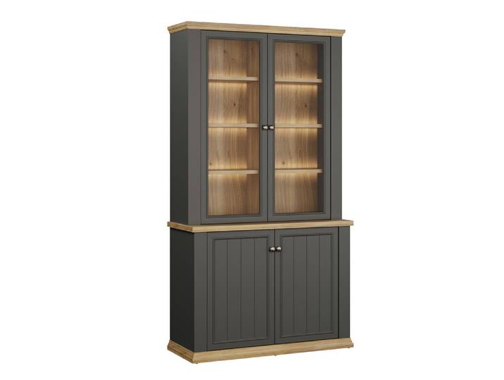 Vitrine 2 portes vitrées gm Pontypol gris/chene - Basika
