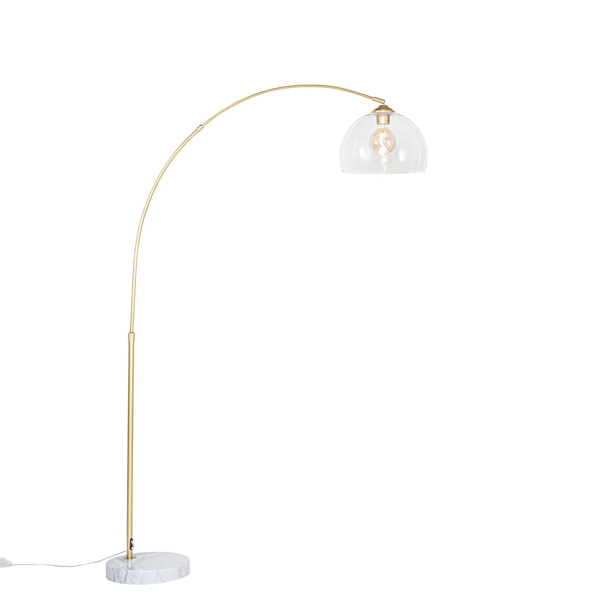 Qazqa Arc Moderne Booglamp Messing en Marmer met Helder Glas