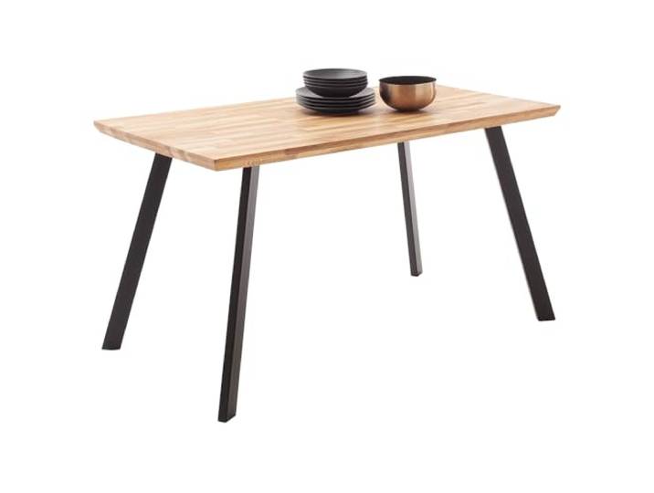 Lomadox Esszimmer Massivholz-Esstisch Tisch 180x90 cm in Wildeiche massiv geölt mit Schweizer Kante und Metallbeinen, Echtholz