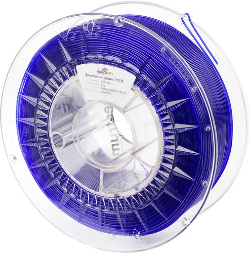 Spectrum Filaments 80052 PET-G Premium Filament PETG chemisch beständig, schlagfest 1.75mm 1000g Transparent Blue, Blau 1St.
