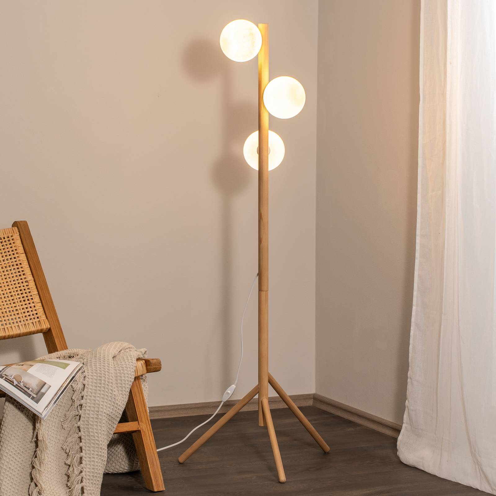 Holz Stehlampe Estera TK Lighting, Holz hell, für Wohn- / Esszimmer, Holz, Stehlampe