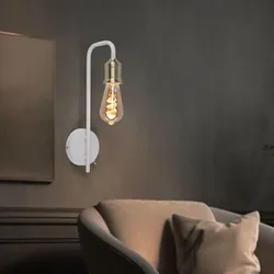 Wandleuchte Metall Messing weiß Wandlampe mit Schalter, 1x E27 IP20, 10,5x36x16,5cm, Flur Treppenhaus Wohnzimmer Schlafzimmer