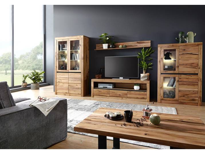 Ensemble de salon 365x42 Chênes sauvage et lombard huilé Bois naturel MONTREUX #900
