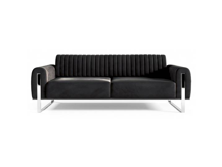 Dreiersofa Parissa, schwarzer Samt, Chromfüße