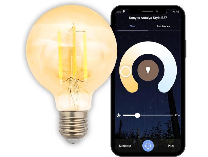 Konyks Ampoule intelligente style Antalya G80 E27 Ambre Décorative Blanc Réglable Wi-Fi + Bluetooth 7 W