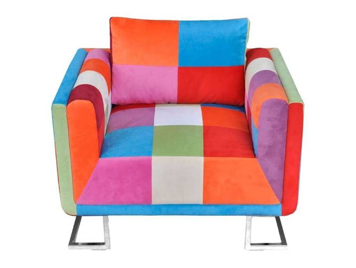 CONFORTHA®Fauteuil cube avec design de patchwork Chrome Tissu - Fauteuil (12434)