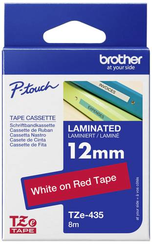 Brother TZe TZe-435 Bandfarbe: Rot Schriftfarbe:Weiß 12mm 8m