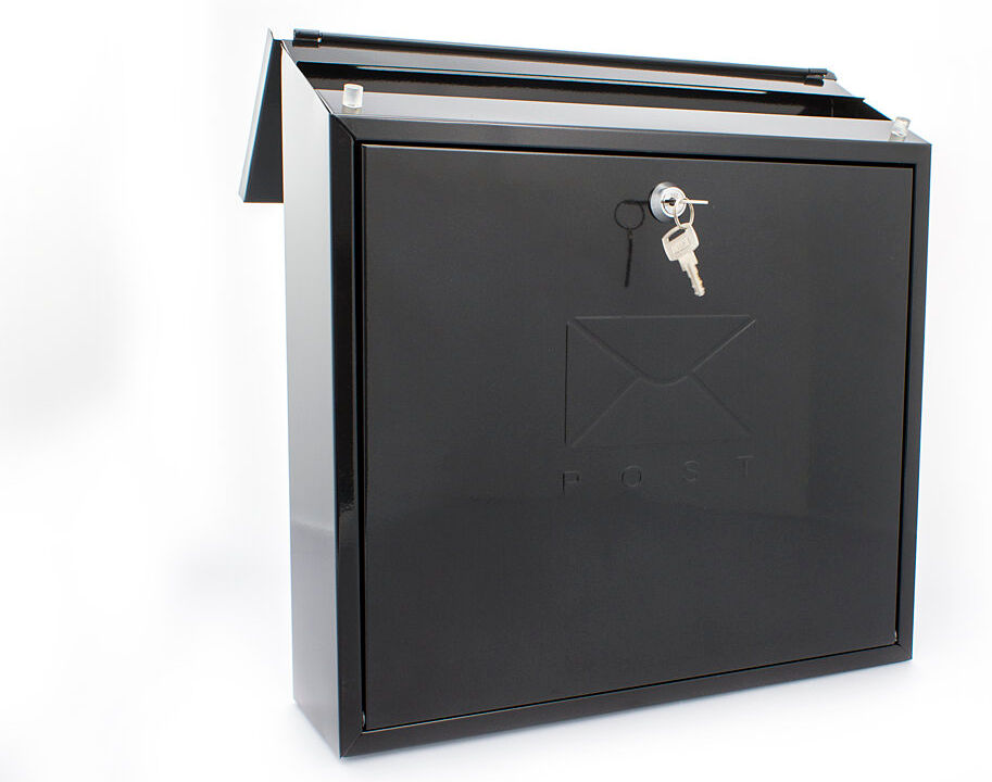 BURG-WÄCHTER Contemporary Wall Mounted Reverse Mounting Galvanised Steel Lockable Weatherproof Post Box -36x36x11cm Black Large