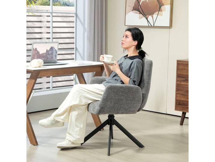 Fauteuil pivotant - SOGEU - Capitonné - Tissu laine‑lin - Rotation 360° - Pieds acier réglables