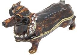 "Saro Lifestyle Jeweled Dachshund Trinket Box - Zinc Alloy Dog Jewelry Holder with Rhinestone Collar - 3""x2"""