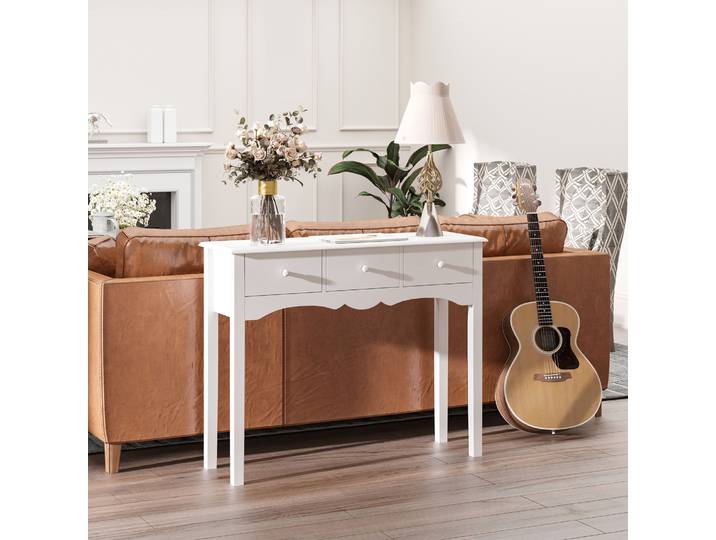 HOMCOM Meuble console table d'appoint blanc