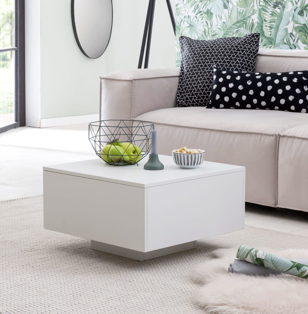 FineBuy Table basse carrée en aggloméré, blanc Blanc 60x35x60cm