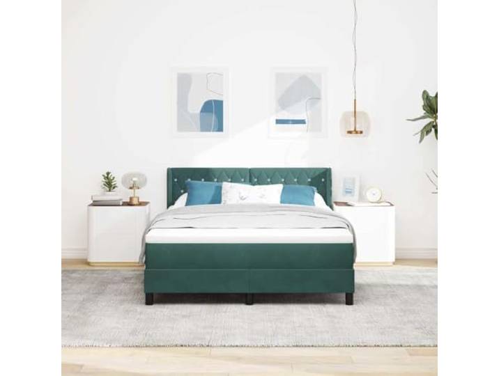 RJPLMFV Doppelbett, Velours, Dunkelgrün, 140 x 200 cm Holzrahmen, verstellbarer Kopf, halbfeste Matratze, Taschenfedern, schwarze Füße