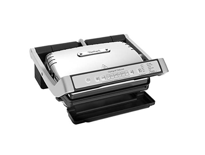 Tefal GC707D Grill de contact OptiGrill Deluxe Résultats de cuisson parfaits 6 programmes intelligents Fonction de décongélation 5 niveaux de cuisson Programme manuel Plaques passent au