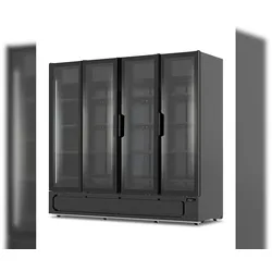 KLIMAITALIA Wandmontierter Schrank 4 Türen belüftet positiver T°. Unendliche Glastüren. LED-Beleuchtung. T° +1°C/+10°C. Mod. MILANO1910BLK