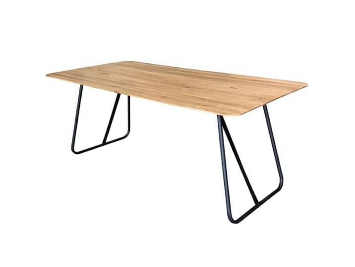 Lomadox Tisch Esstisch 200x100cm mit runder Kante, Wildeiche massiv geölt, Metallfußgestell