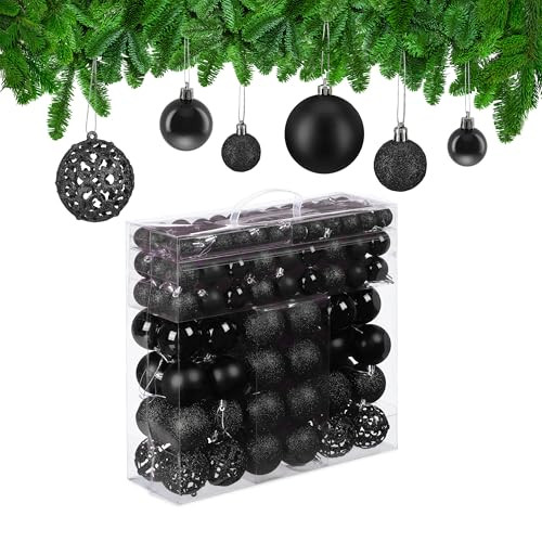 Relaxdays Kerstballen Set van 150 stuks, Zwart, Rond