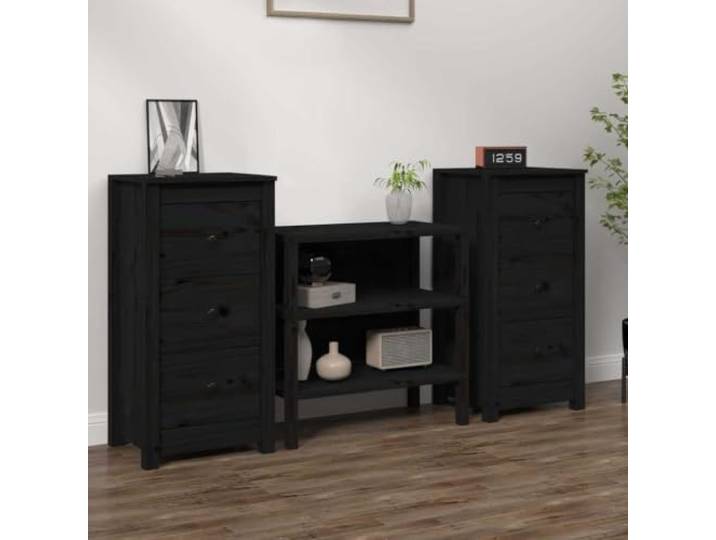 HEFZGDB Sideboard 2 STK. Schwarz 40x35x80 cm Massivholz Kiefer, rustikales Sideboard Massivholz Kiefer mit Stauraum, Beistellschrank aus Kiefernholz mit Stabiler Oberplatte