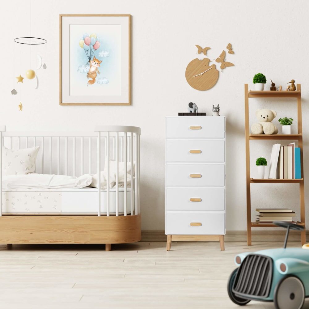 Mobili Rebecca Commode pour enfants avec 5 tiroirs blanc Blanc 50x115x40cm