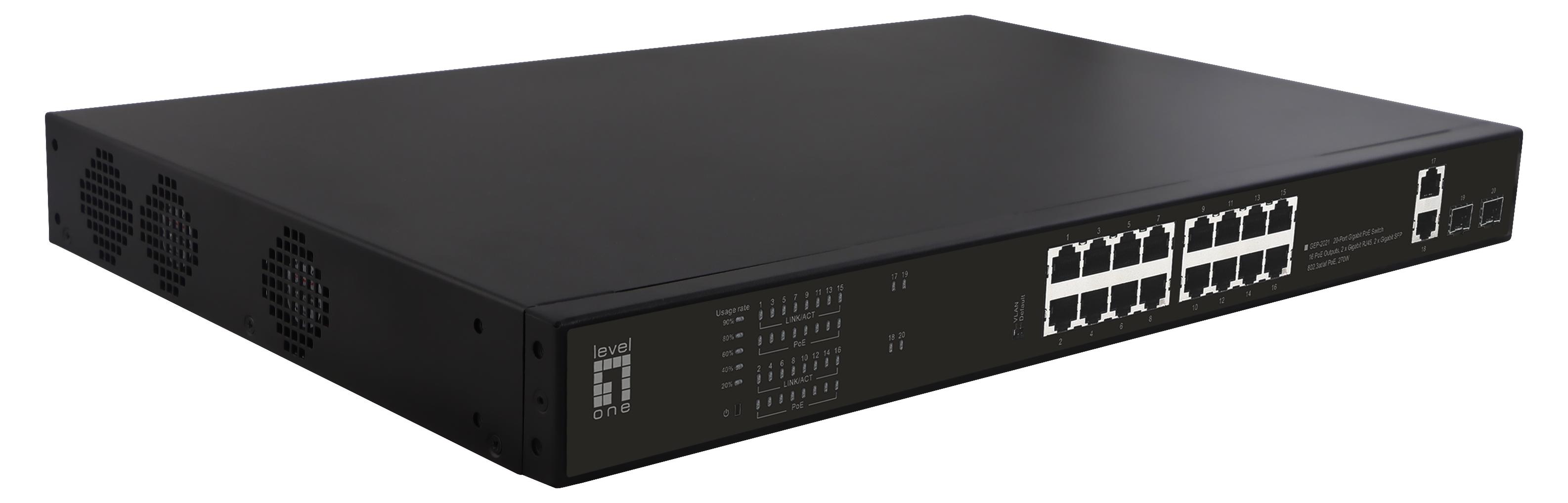 LevelOne GEP-2021, Unmanaged, Gigabit Ethernet (10/100/1000), Power over Ethernet (PoE), Rack-Einbau, 1U