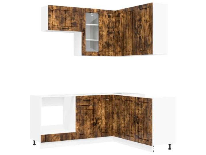 Makastle Küchenschrank-Set 8-TLG. Geräucherte Eiche Holzwerkstoff mit Wandmontage