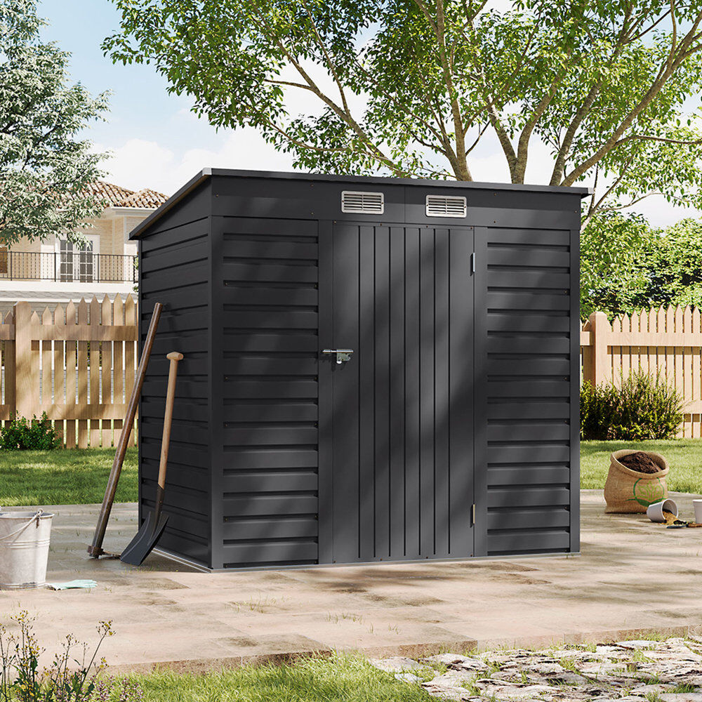 ClassicLiving Diogenes 6 ft. W x 4 ft. D Metal Tongue & Groove Pent Garden Shed Carbon Black 193cm W X 130cm D X 184cm H