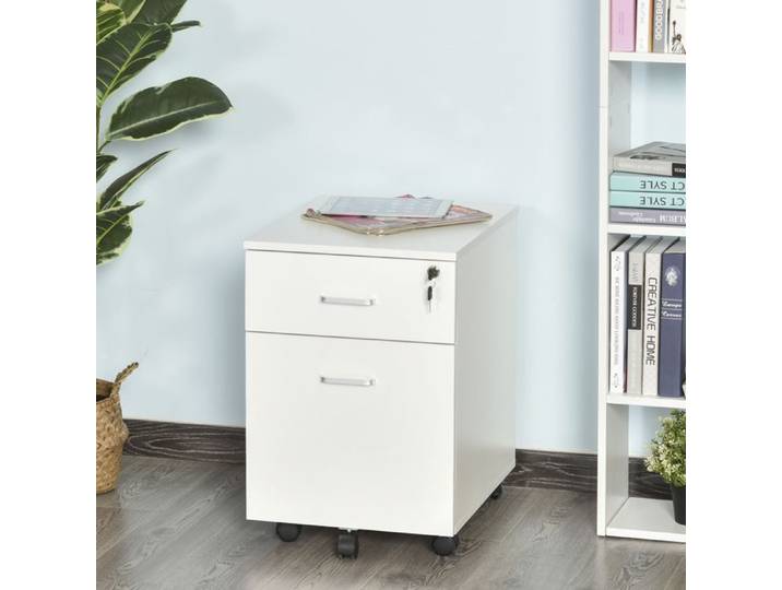 Caisson de bureau à roulettes - 2 tiroirs - Serrure 2 clés - 5 roulettes (2 freins) - Compatible dossiers A4