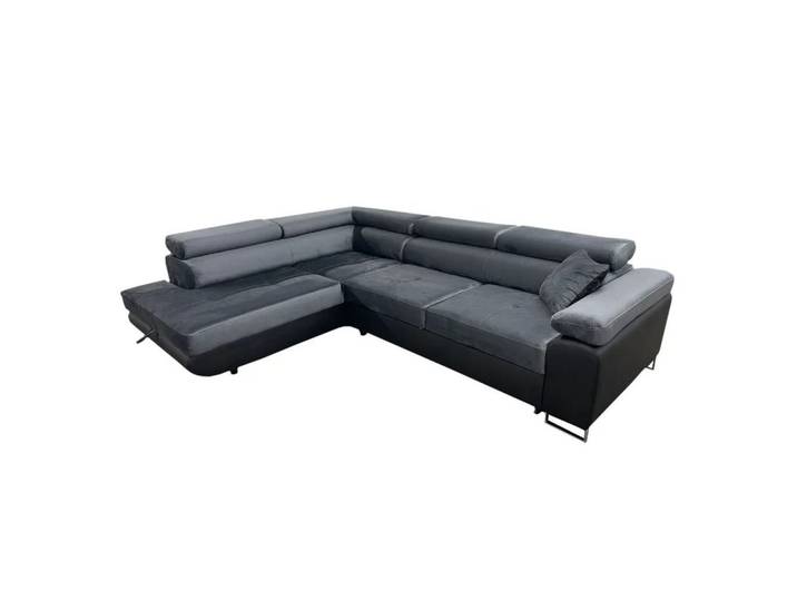 Muffo Ecksofa WILD MINI, Verstellbare Kopfstützen, elegante Metallbeine, Schlaffunktion, Bettzeug-Container