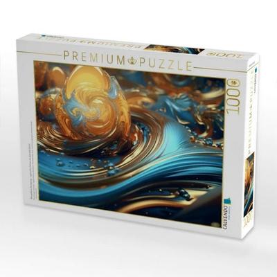 CALVENDO Puzzle Blaugoldene Bewegung - organische Formen als abstrakte Kunst | 1000 Teile Lege-Größe 64x48cm Foto-Puzzle für glückliche Stunden