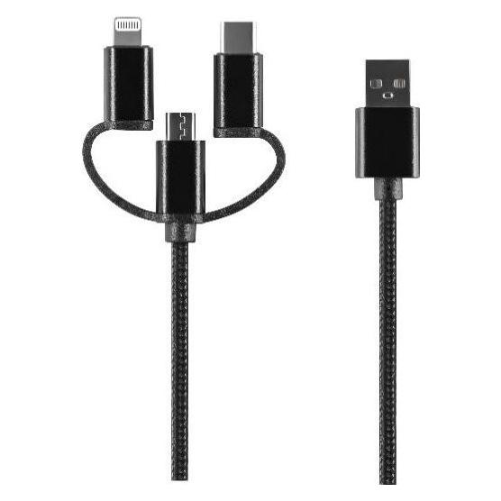 Setty 3in1 Kabel USB - Lightning + USB-C + microUSB 1,0 m 2A schwarz nylon DT (1 m, 10 W) (33468782)