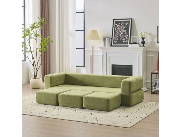 Canapé-lit de sol modulable vert en chenille convertible sans matelas