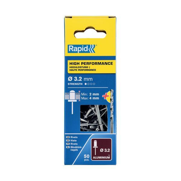 Rapid Tools 5000383 Universele blindnieten van aluminium, 3,2 x 8 mm