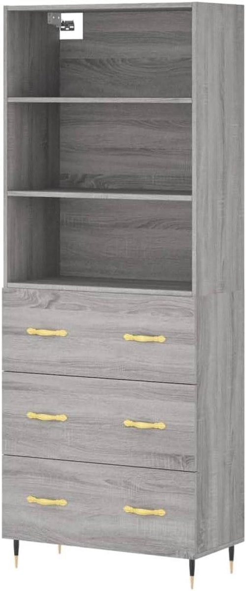 Highboard Kast Grijs Sonoma - Opbergkast van Hout en Metaal - B/D/H: 69,5 x 34 x 180 cm