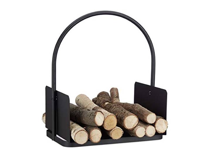 Relaxdays Panier à bûches bois de cheminée porte-revues porte-journaux acier métal HxlxP: 46 x 40 x 30 cm\, noir