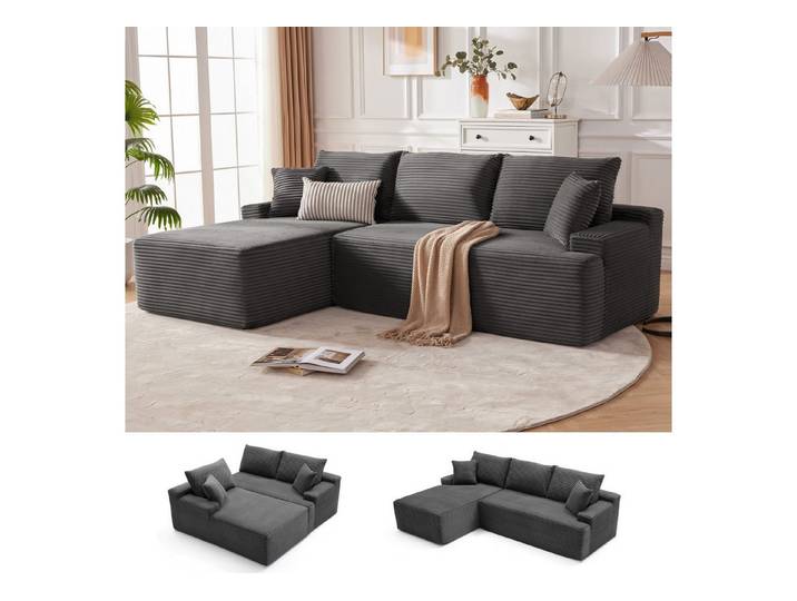 Howjoe Ecksofa mit Schlaffunktion, L-Form, für Entspannung, 242×152×58(B×T×H), 1 Teile, für Familien, für flexibles Wohnen, 4-Sitzer