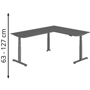 Hammerbacher Schreibtisch XDSMW, graphit / graphit, elektrisch höhenverstellbar, L-Form, 240 x 63-127 x 180 cm