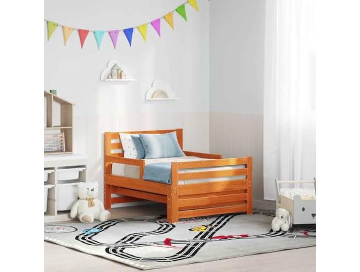 KTHLBRH Einzelbett 80 x 200 cm, Kiefernholz, Kopfteil Feste Latten, modernes Design, braun gewachst, einfache Reinigung, Kinderzimmer