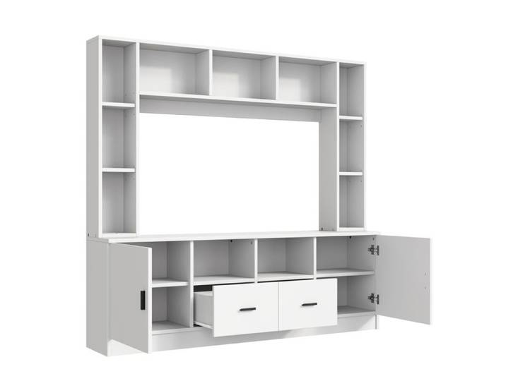 Ensemble meuble TV mural blanc avec rangements 180 × 35 × 170 cm