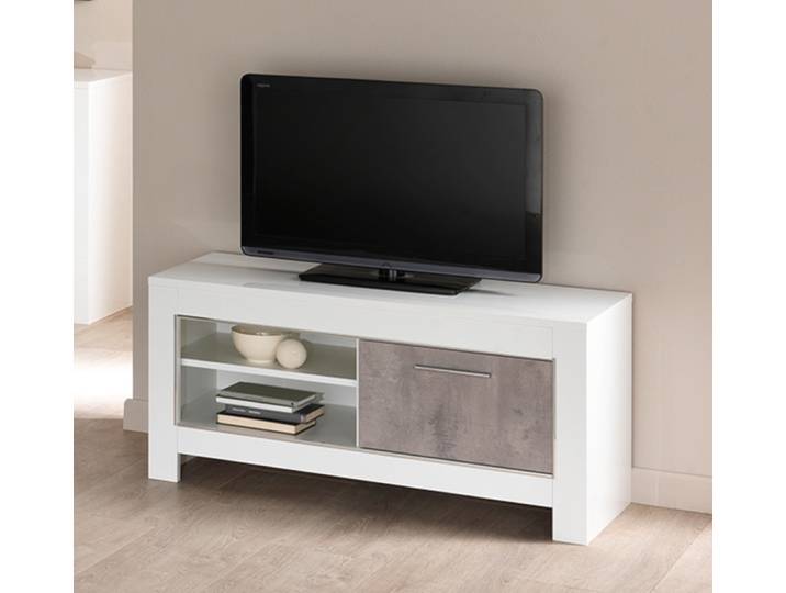 Meuble tv pm Modena laquée blanc/béton - Basika