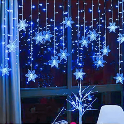Inspire Curations Snowflake LED Curtain String Lights blue us Plug