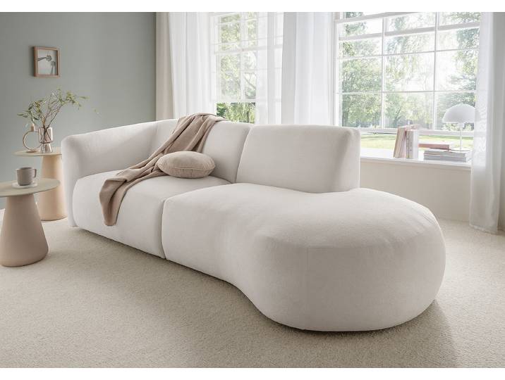 Sofa mit Ottomane Beige Microfaser Ciska 238 x 72 x 107cm Ottomane davorstehend rechts Modern