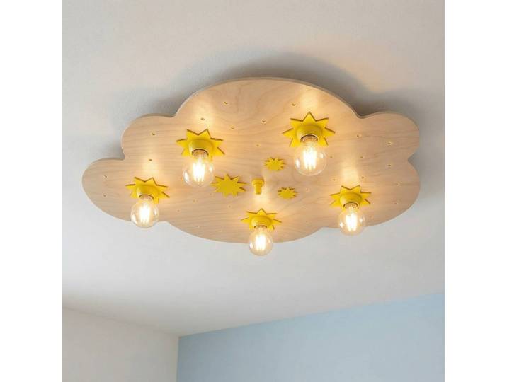Elobra Deckenlampe Sternenwolke, dimmbar, Holz hell, für Kinderzimmer, Holz, Deckenlampe