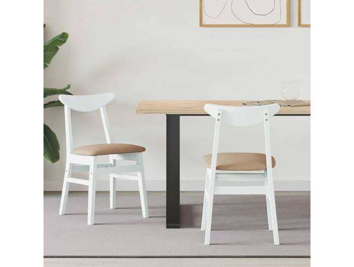 KTHLBRH Esszimmerstühle 2er Set Massives Gummiholz Weiß für Essbereich Massives Gummibaumholz, weißes Finish, quadratische Beine, minimalistisches Design, pflegeleichte Oberfläche