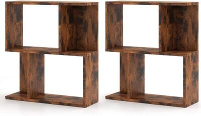 2 PCS Bookshelf 3-Tier Display Shelf Geometric Bookcase