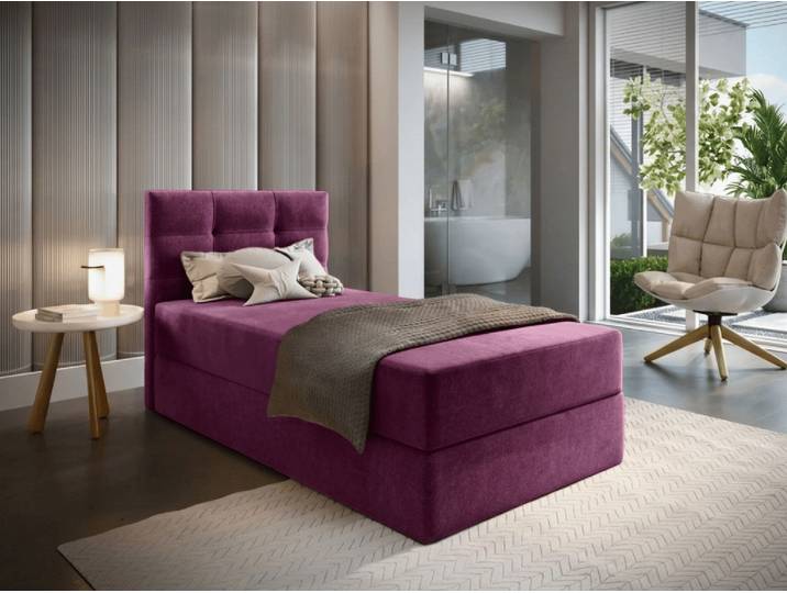 Gepolstertes Boxspringbett GLORIEN 90x200 cm purpurrot Matratze: Bonell-Federkernmatratze