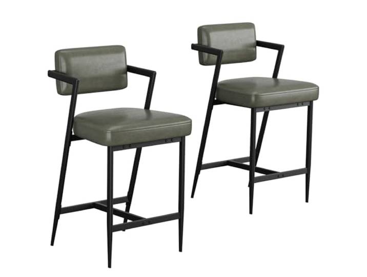 GarveeHome Barhocker 4er Set mit Armlehnen und Fußstütze, gepolsterte Barstühle mit Rückenlehne und verstärkten Metallbeinen, Counter Height Barstühle mit dickem Polster, Retro Grün, Modell 2025