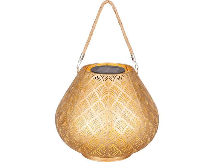 Ambia Garden Solarleuchte, Goldfarben, Metall, Kunststoff, rund, 24 cm, RoHS, CE, mit Schalter, transportabel, Lampen & Leuchten, Außenbeleuchtung, Solarleuchten