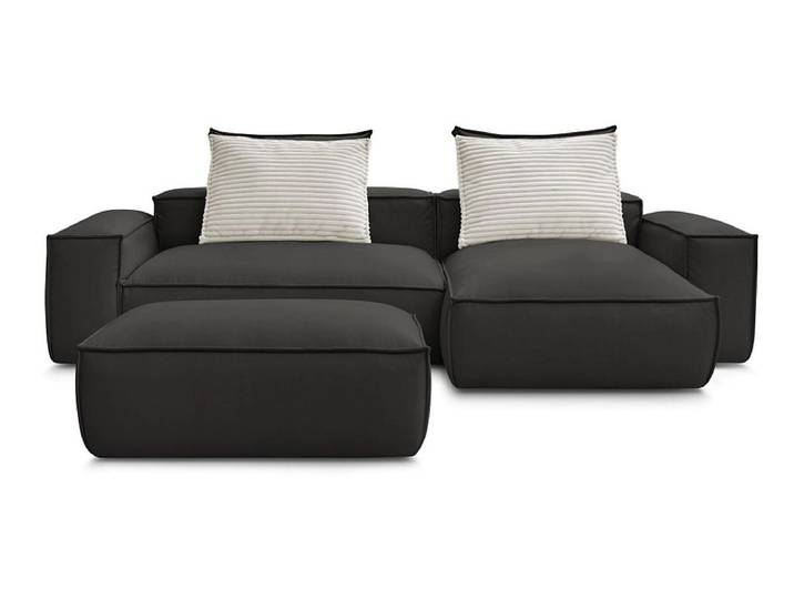 Ecksofa mit Hocker BOBOCHIC BOHEME Synthetisches Leder schwarz